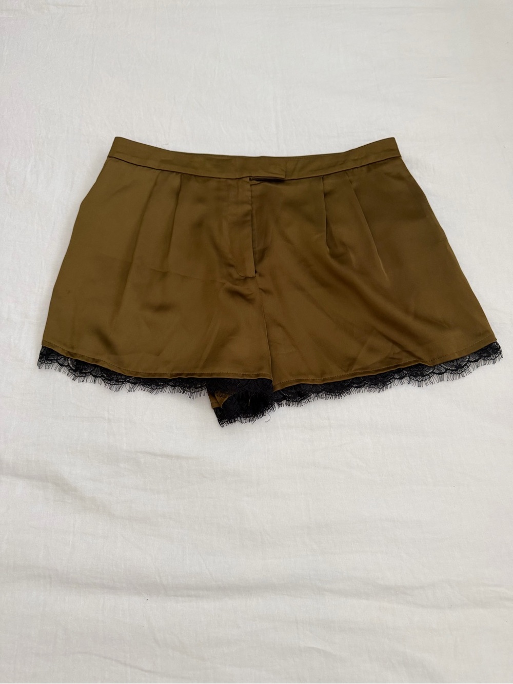 Zara Olive Green Shorts with Black Lace Trim